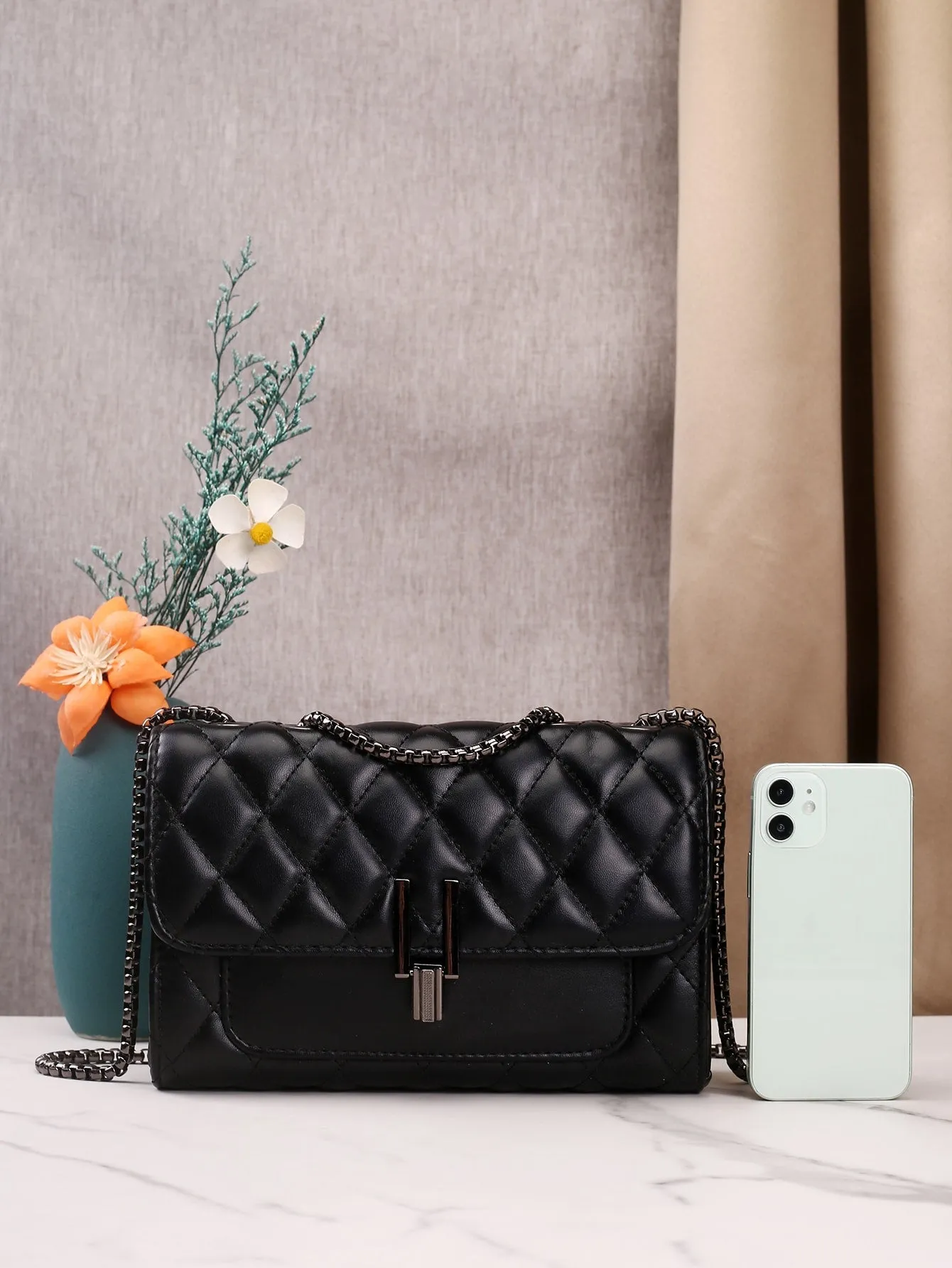 Quilted Flap Chain Bag
