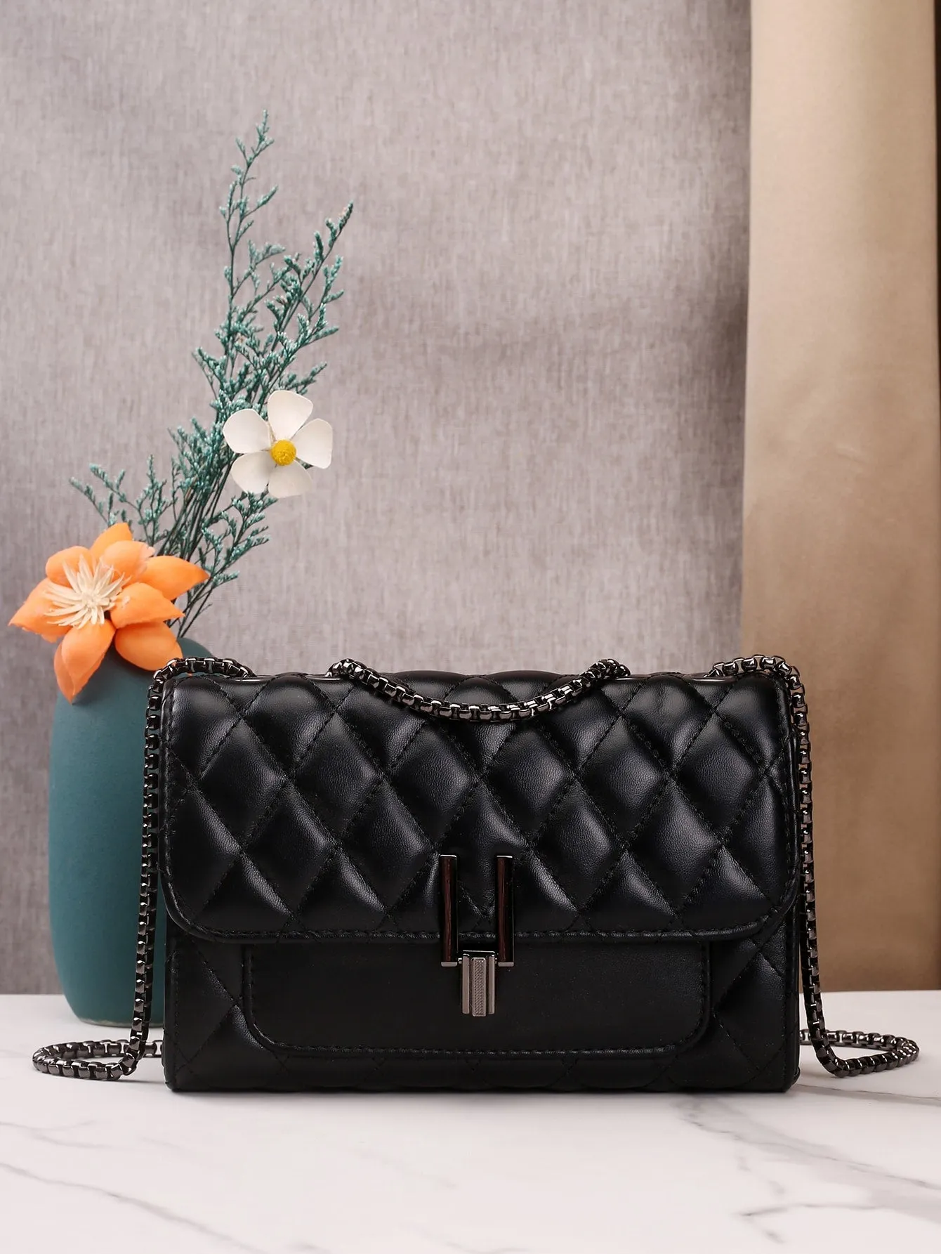 Quilted Flap Chain Bag