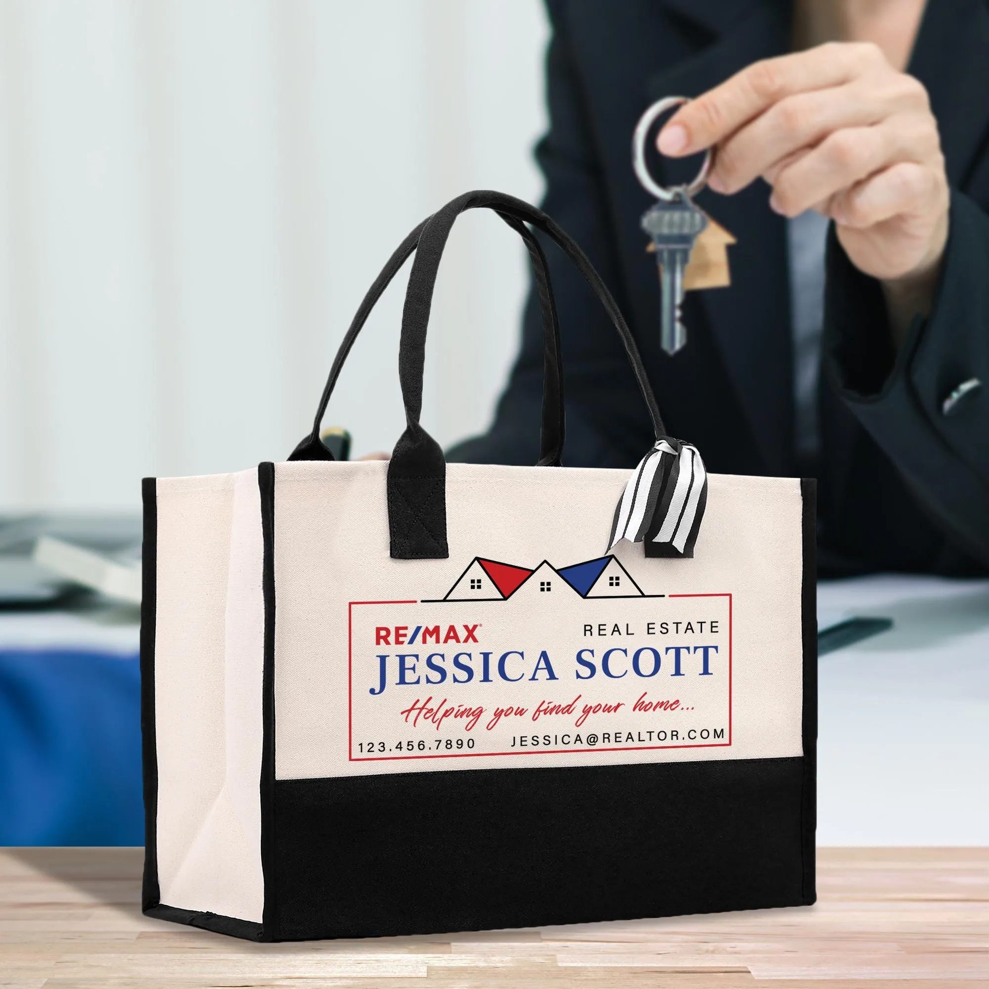 Remax Realtor Tote Bag Personalized Business Tote Custom Real Estate Agent Gift Bulk Business Logo Realtor Swag Real Estate Bag (RMXTB1001)