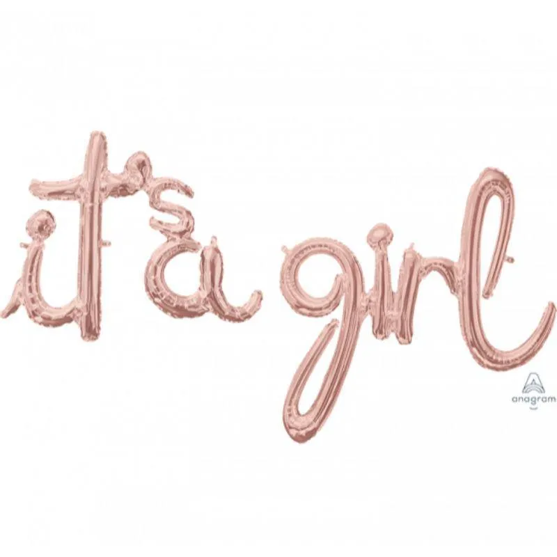 Rose Gold Its a Girl Phrase Foil Balloon - 68cm x 50cm