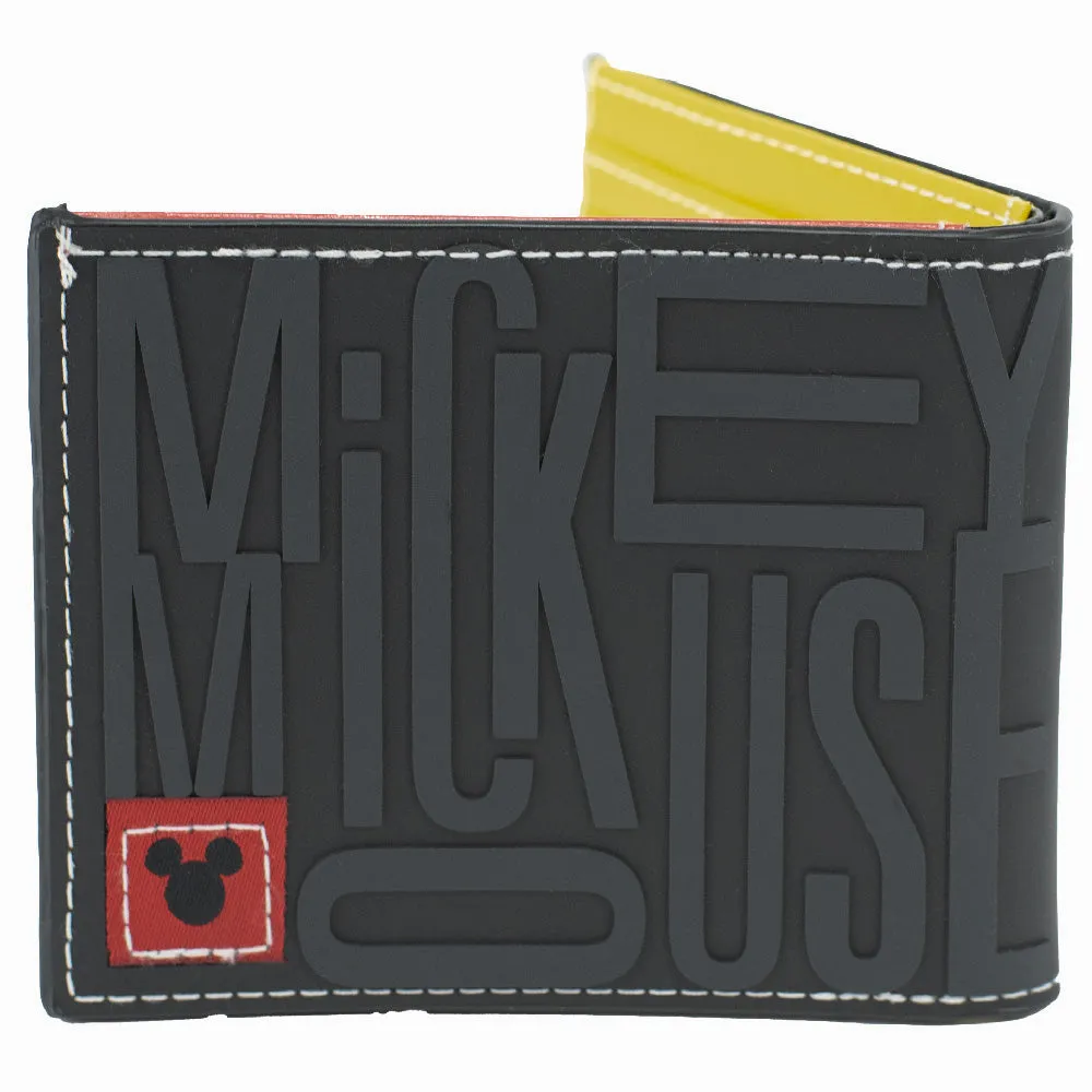 Rubber Wallet - Mickey Mouse Face   Text Badge Textured Black/White/Red