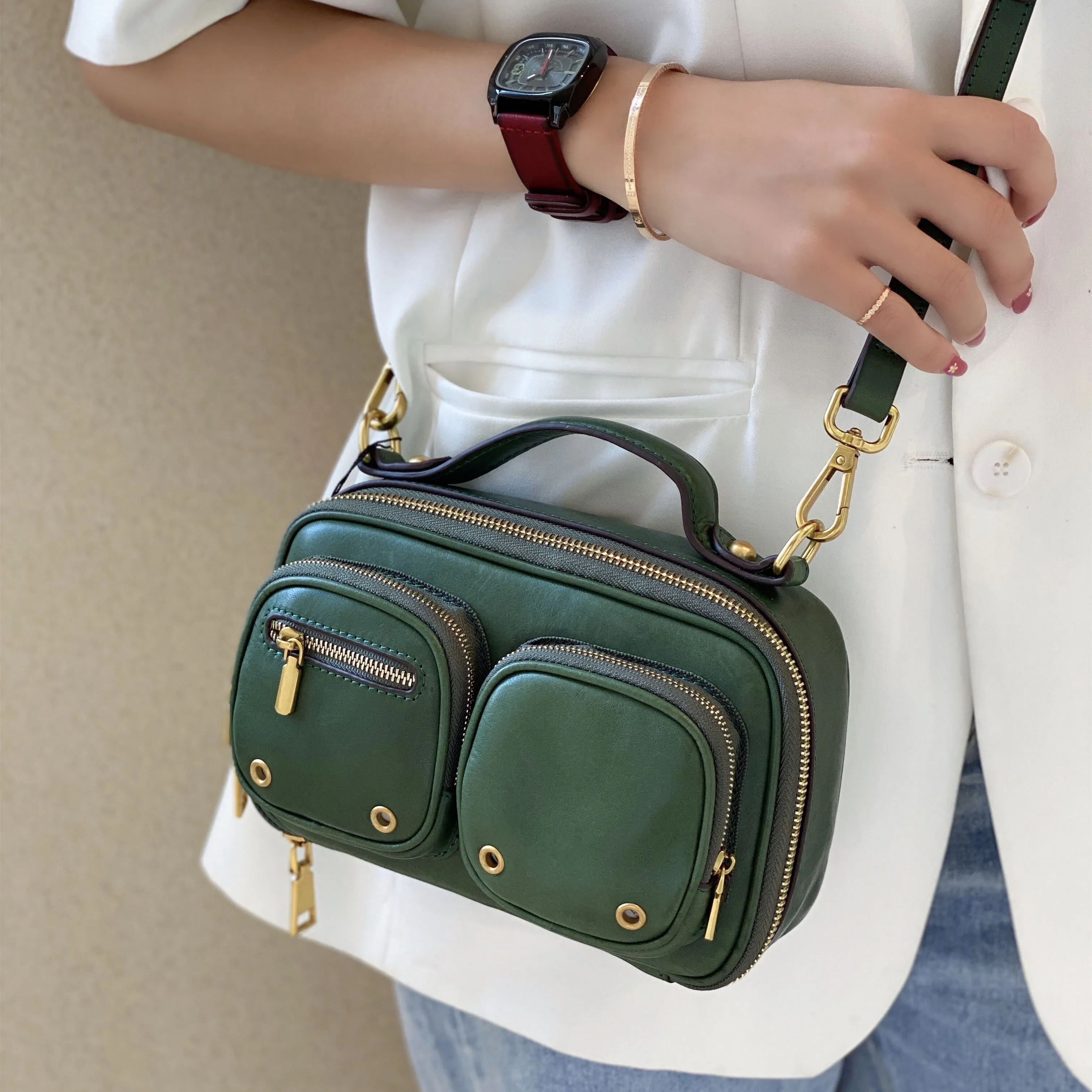 Small Ladies Green Leather Shoulder Strap Purse Side Bags For Women