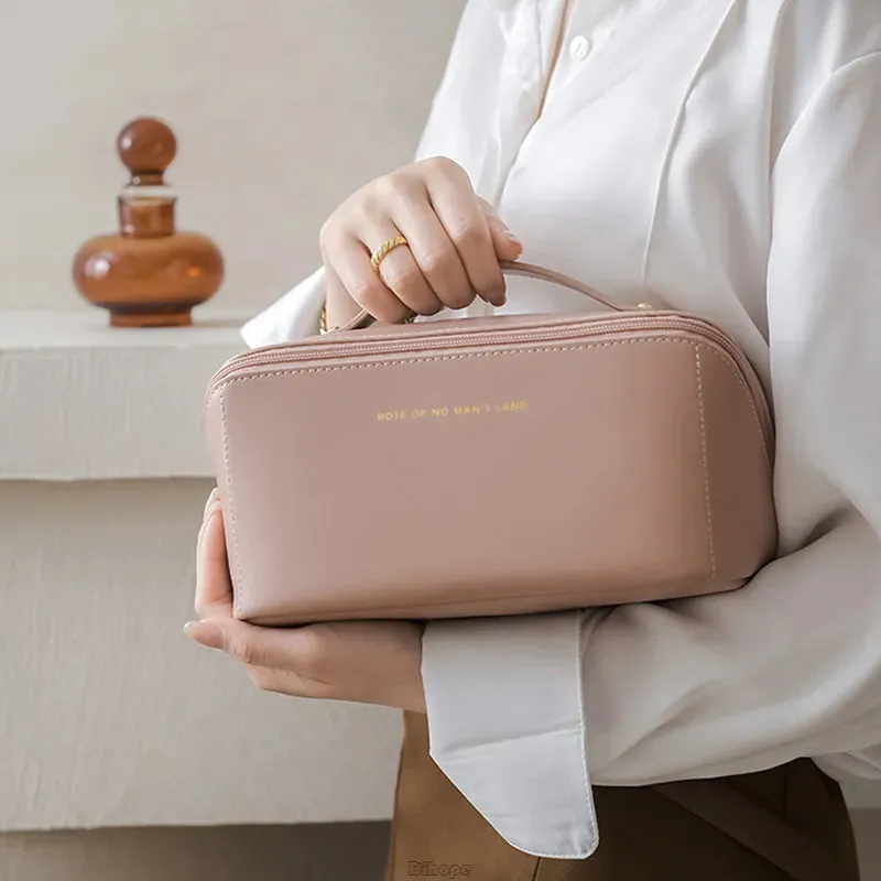 Stylish PU Leather Luxury Cosmetic Bag | Travel Toiletries Organizer