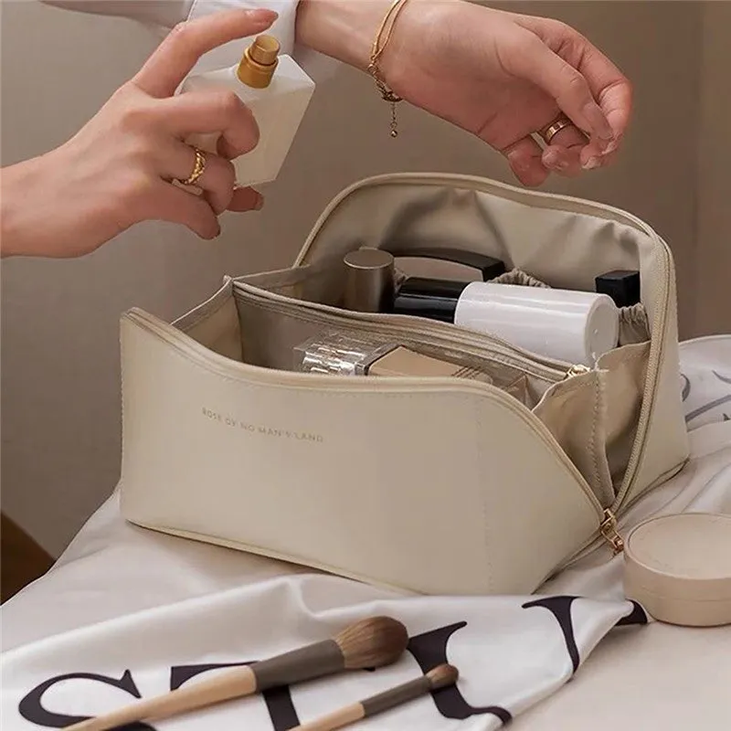 Stylish PU Leather Luxury Cosmetic Bag | Travel Toiletries Organizer
