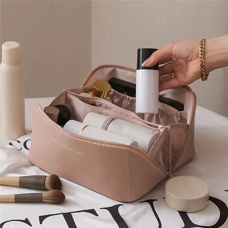 Stylish PU Leather Luxury Cosmetic Bag | Travel Toiletries Organizer