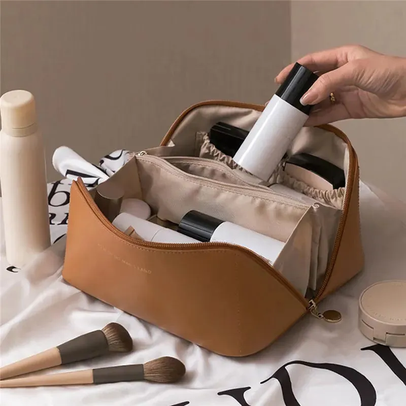 Stylish PU Leather Luxury Cosmetic Bag | Travel Toiletries Organizer
