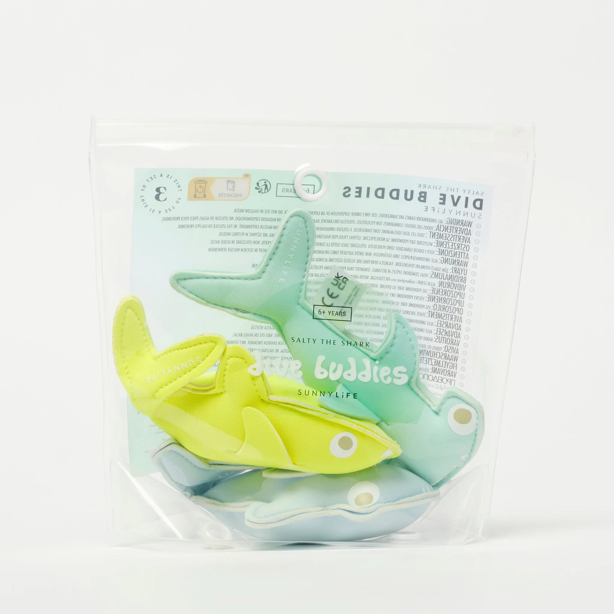 Sunny Life Salty the Shark Dive Buddies Aqua Neon Yellow Set of 3