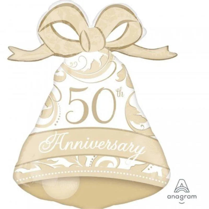 SuperShape Gold Elegant 50th Anniversary Bell Foil Balloon - 56cm x 69cm