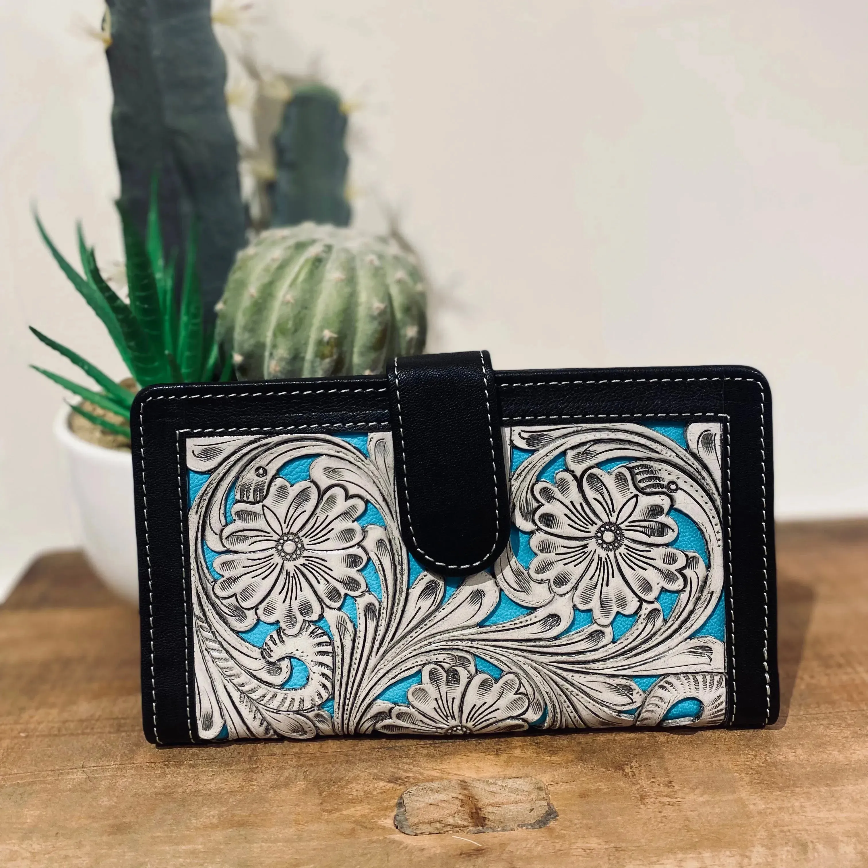 Tooled Leather detailed Wallet with clip #tlw