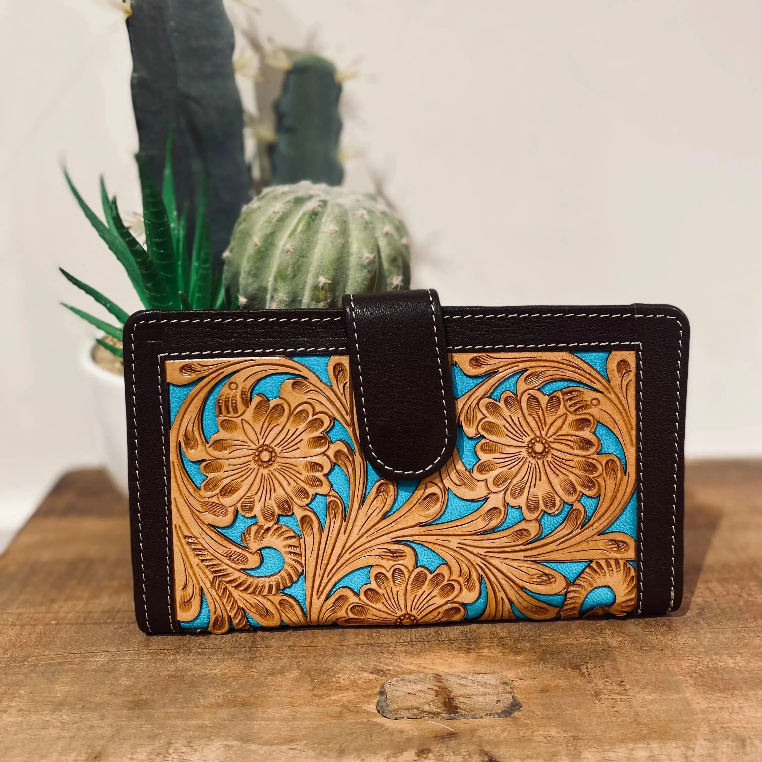 Tooled Leather detailed Wallet with clip #tlw
