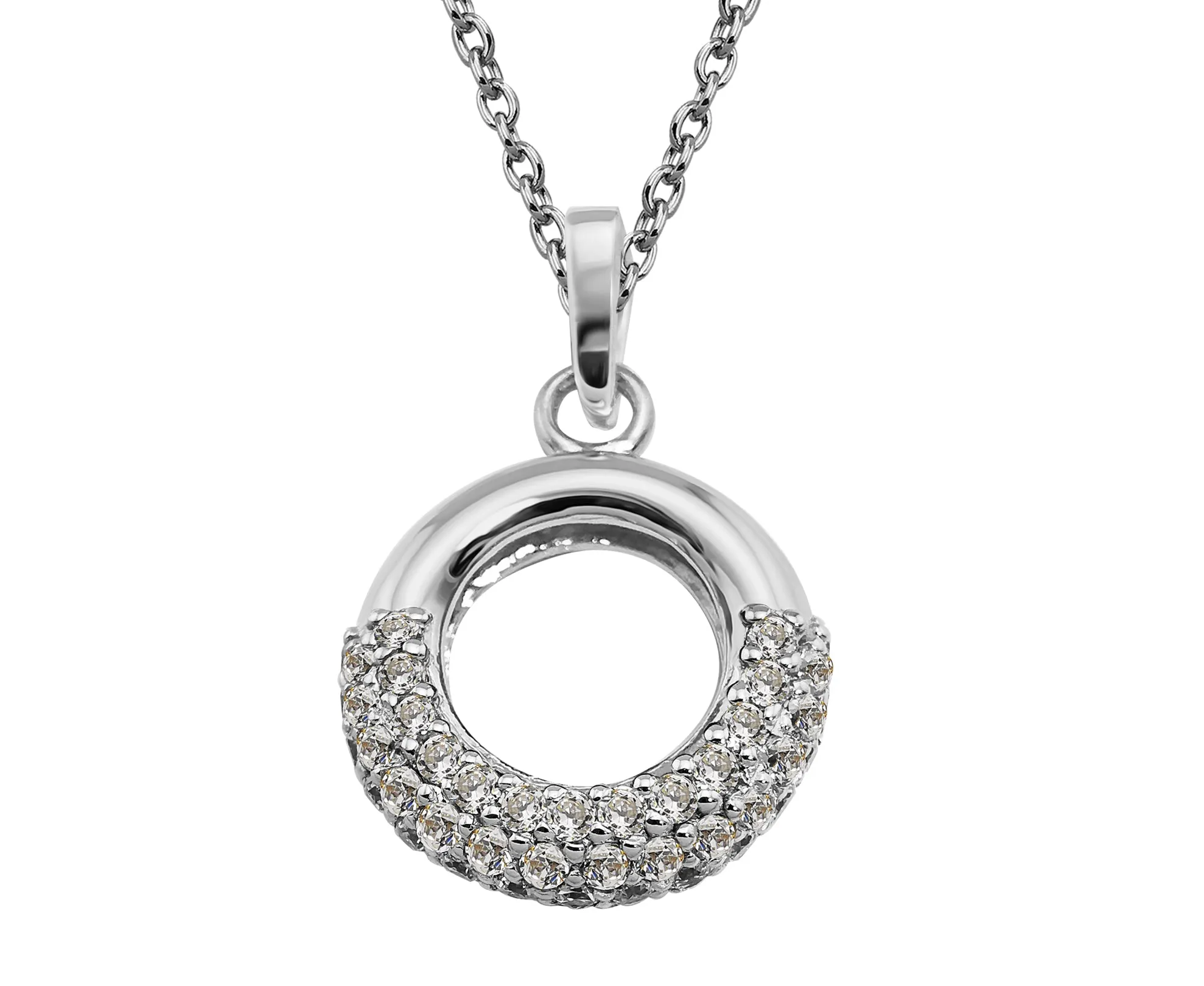 Unique Sterling Silver & CZ Circle Necklace