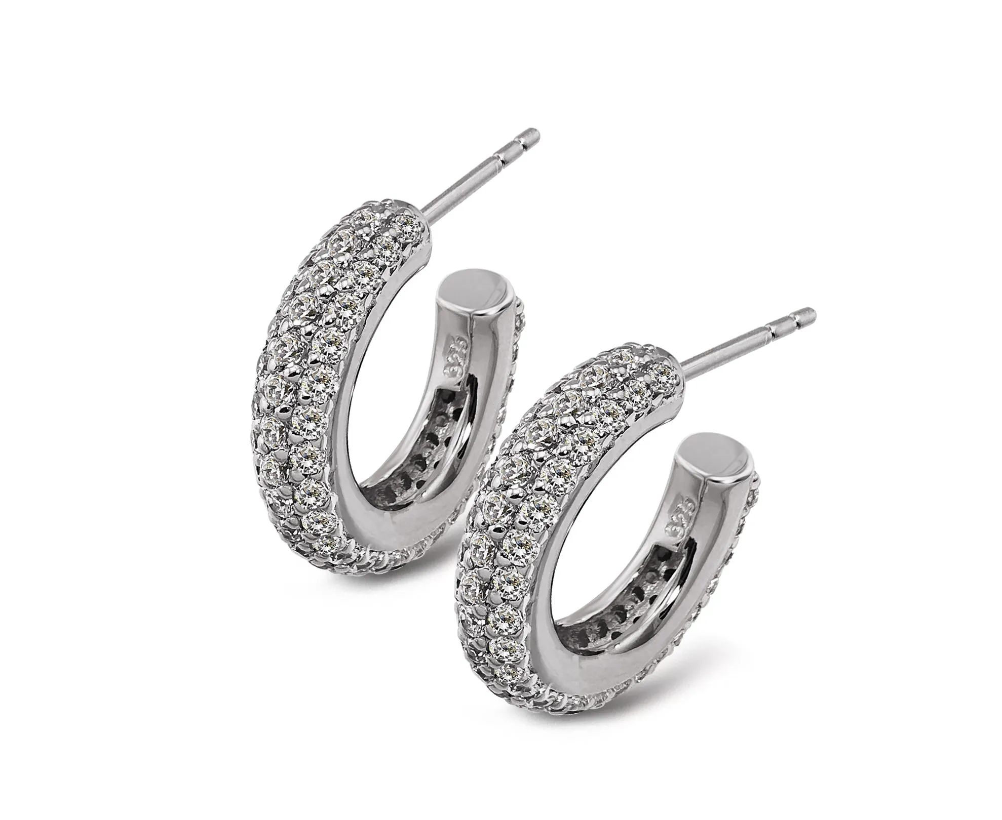 Unique Sterling Silver & CZ Hoop Earrings