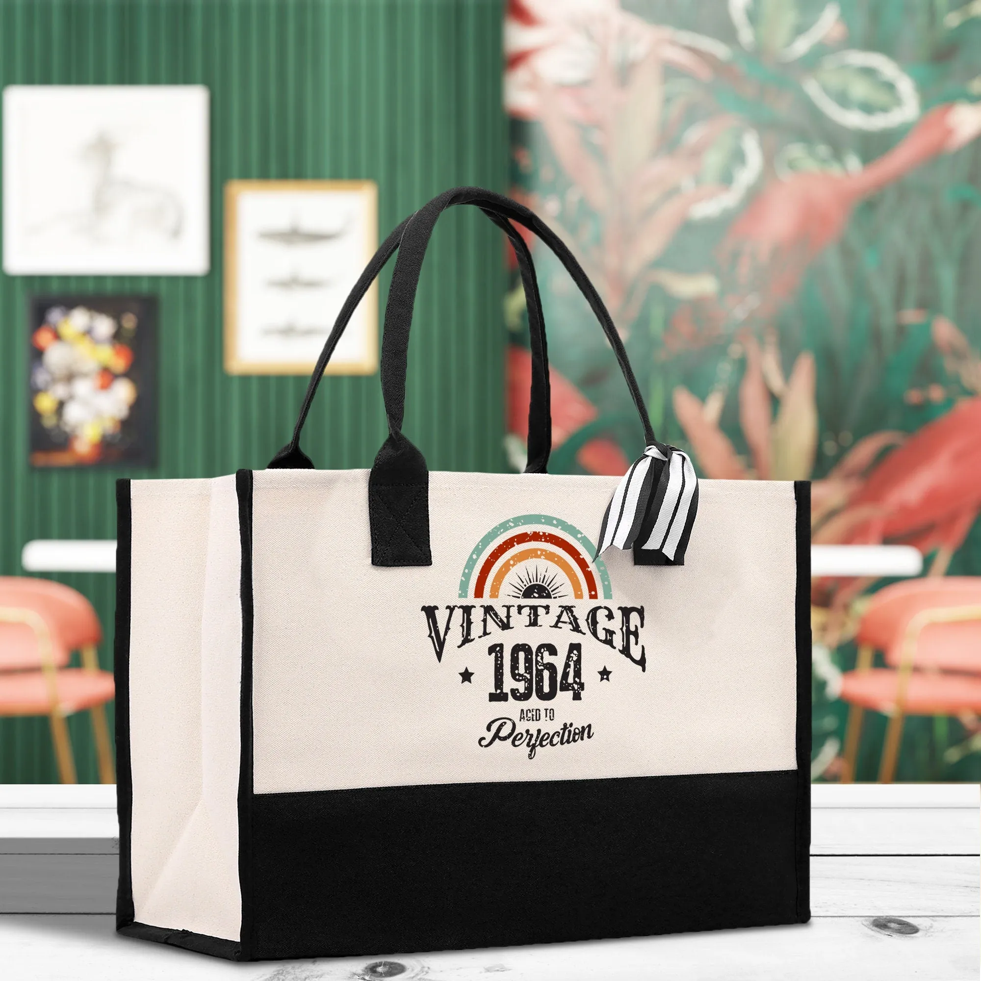 Vintage 1964 Aged To Perfection 60 Age Birthday Cotton Canvas Tote Bag 60th Birthday Gift For Women 60th Birthday Celebration Party Gift