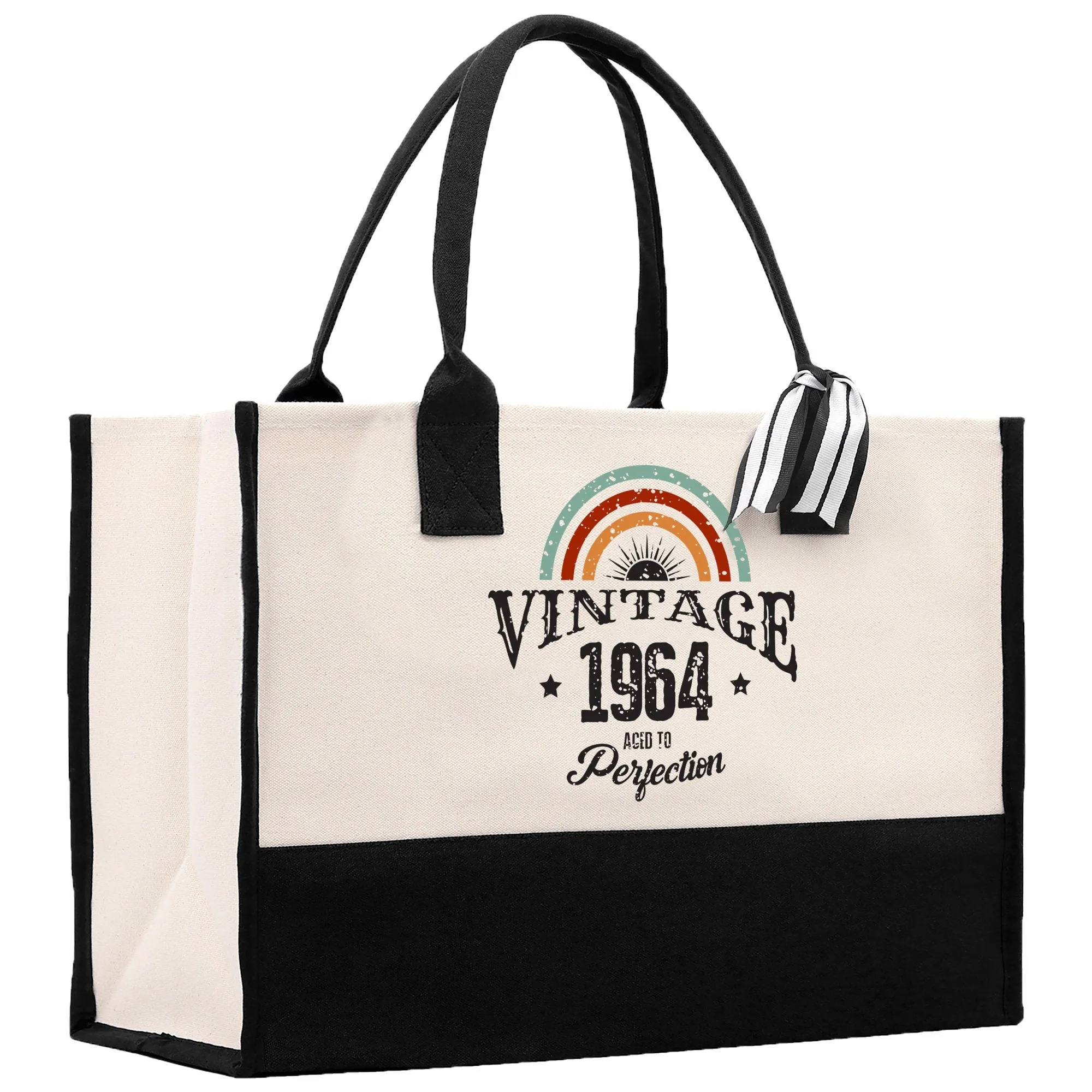 Vintage 1964 Aged To Perfection 60 Age Birthday Cotton Canvas Tote Bag 60th Birthday Gift For Women 60th Birthday Celebration Party Gift