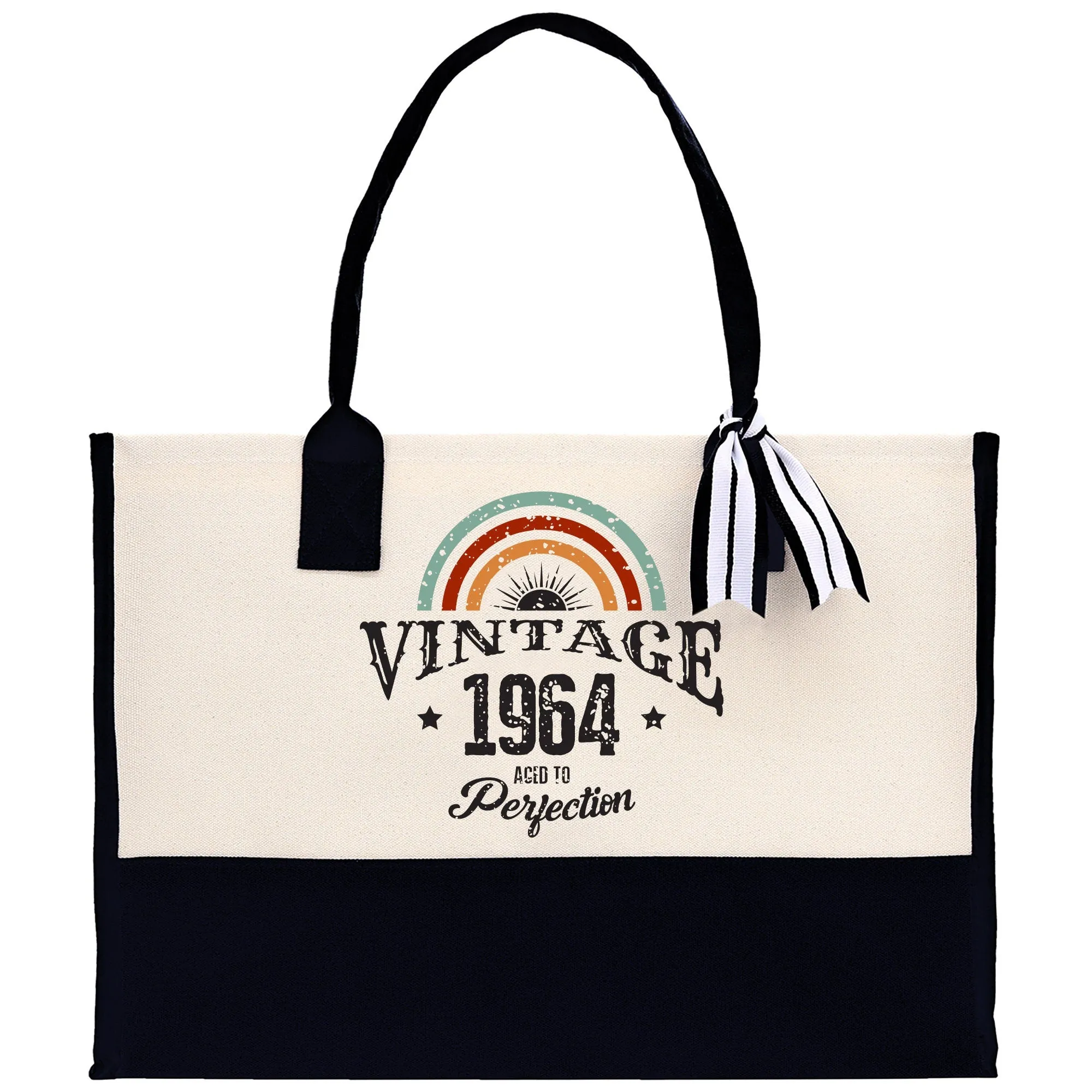 Vintage 1964 Aged To Perfection 60 Age Birthday Cotton Canvas Tote Bag 60th Birthday Gift For Women 60th Birthday Celebration Party Gift