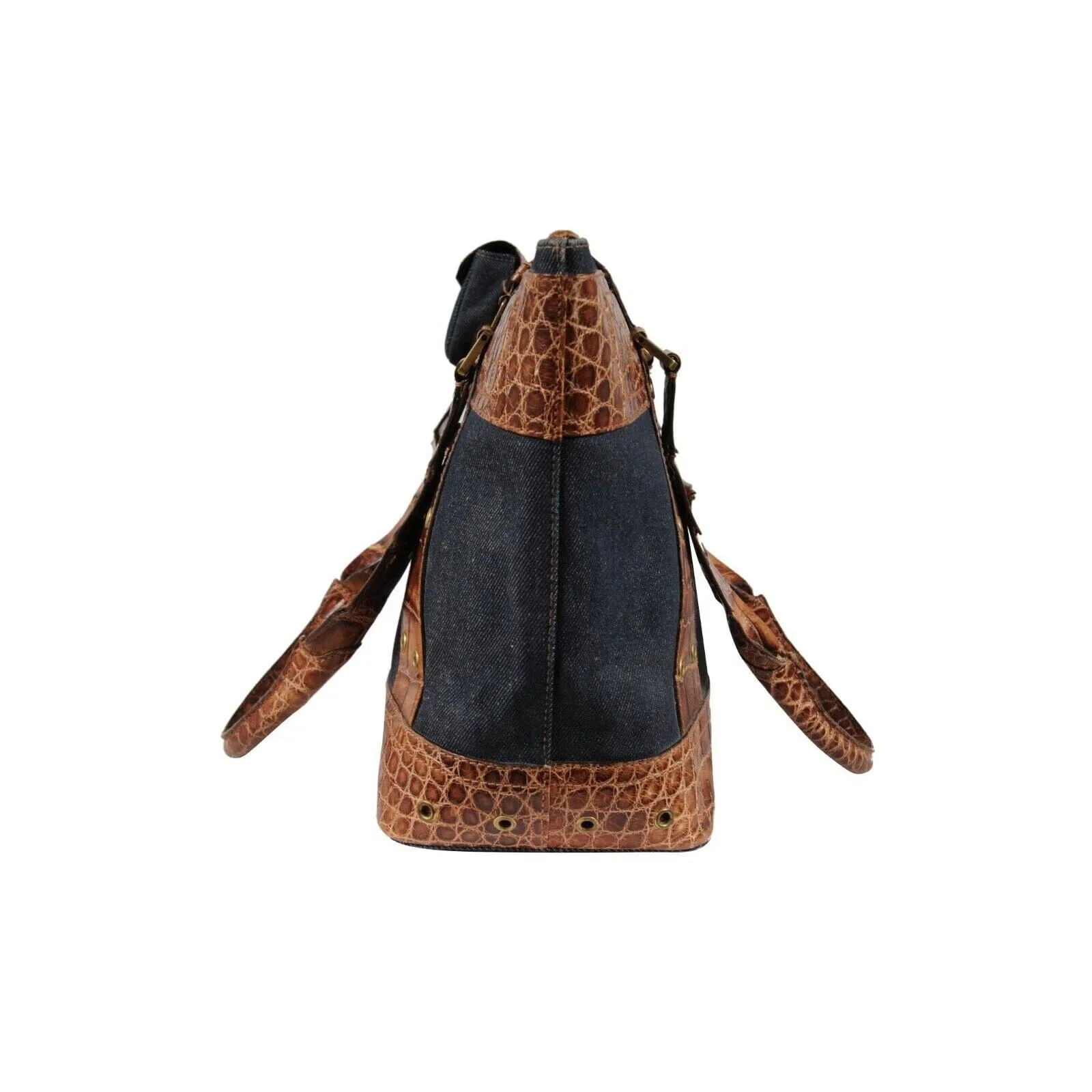 Vintage 2002 Blue Denim Street Chic Tote Shoulder Bag Alligator