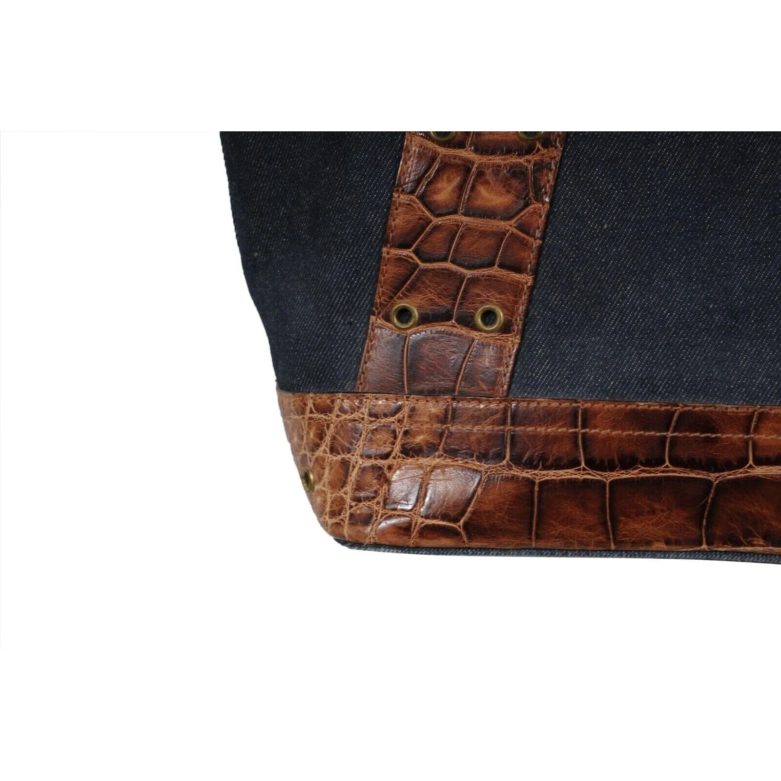 Vintage 2002 Blue Denim Street Chic Tote Shoulder Bag Alligator