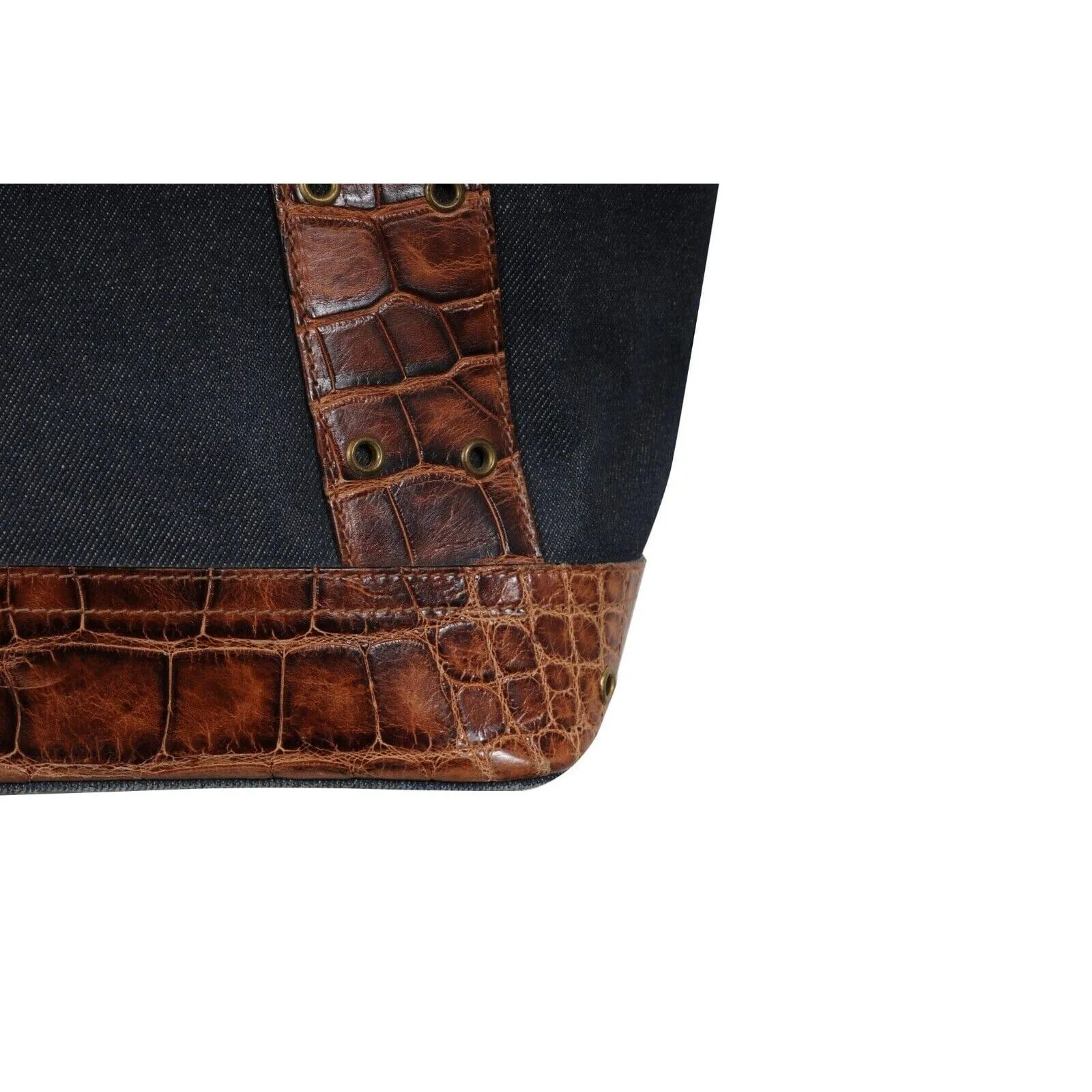 Vintage 2002 Blue Denim Street Chic Tote Shoulder Bag Alligator
