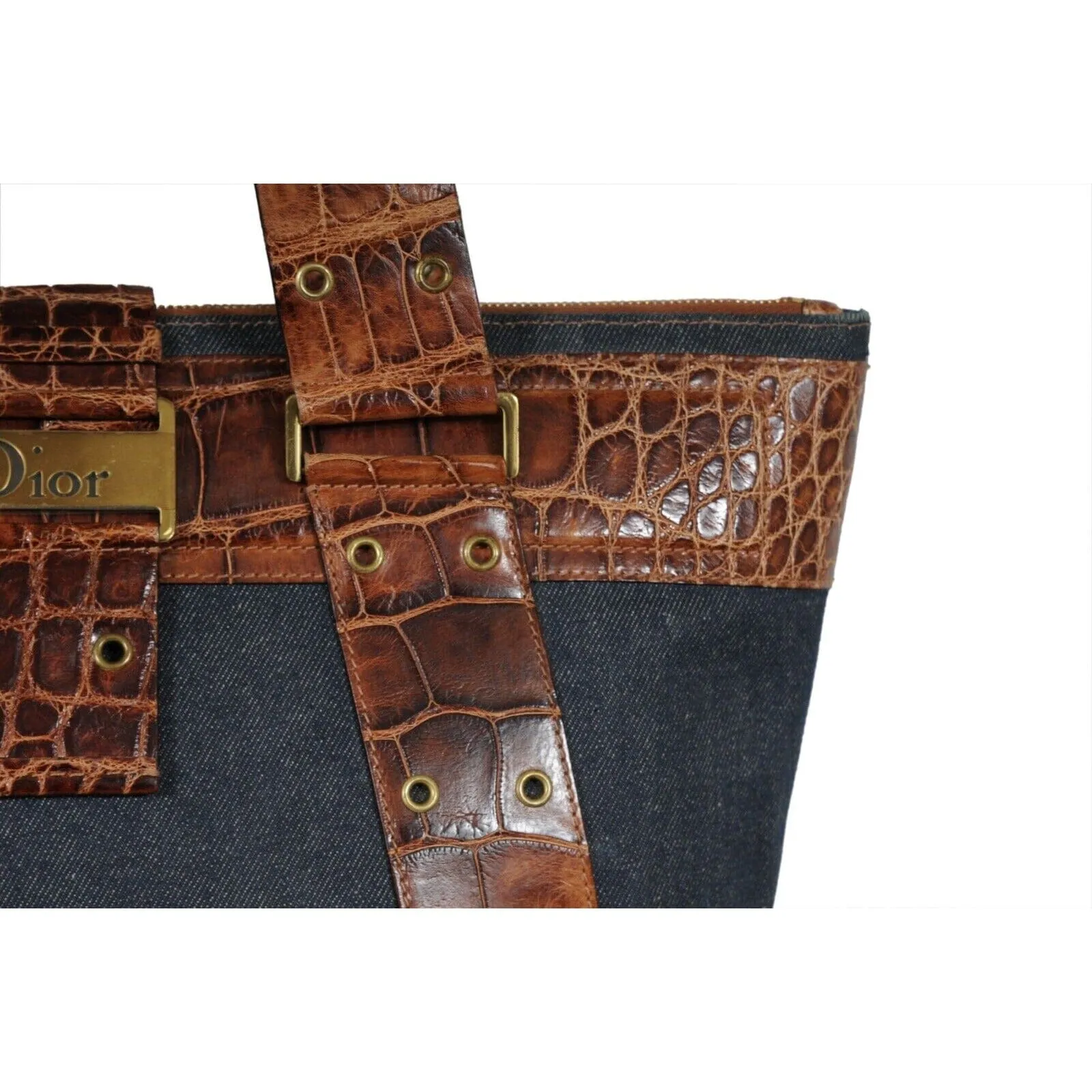 Vintage 2002 Blue Denim Street Chic Tote Shoulder Bag Alligator