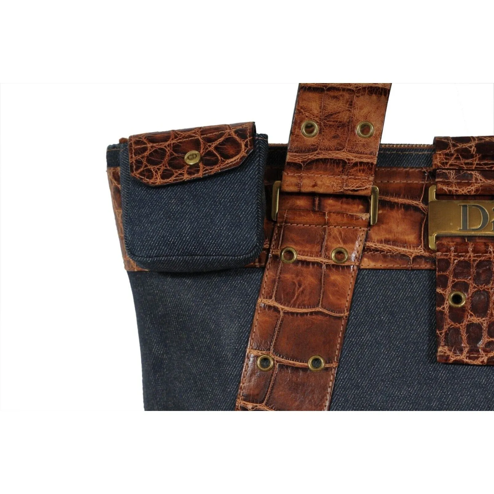 Vintage 2002 Blue Denim Street Chic Tote Shoulder Bag Alligator
