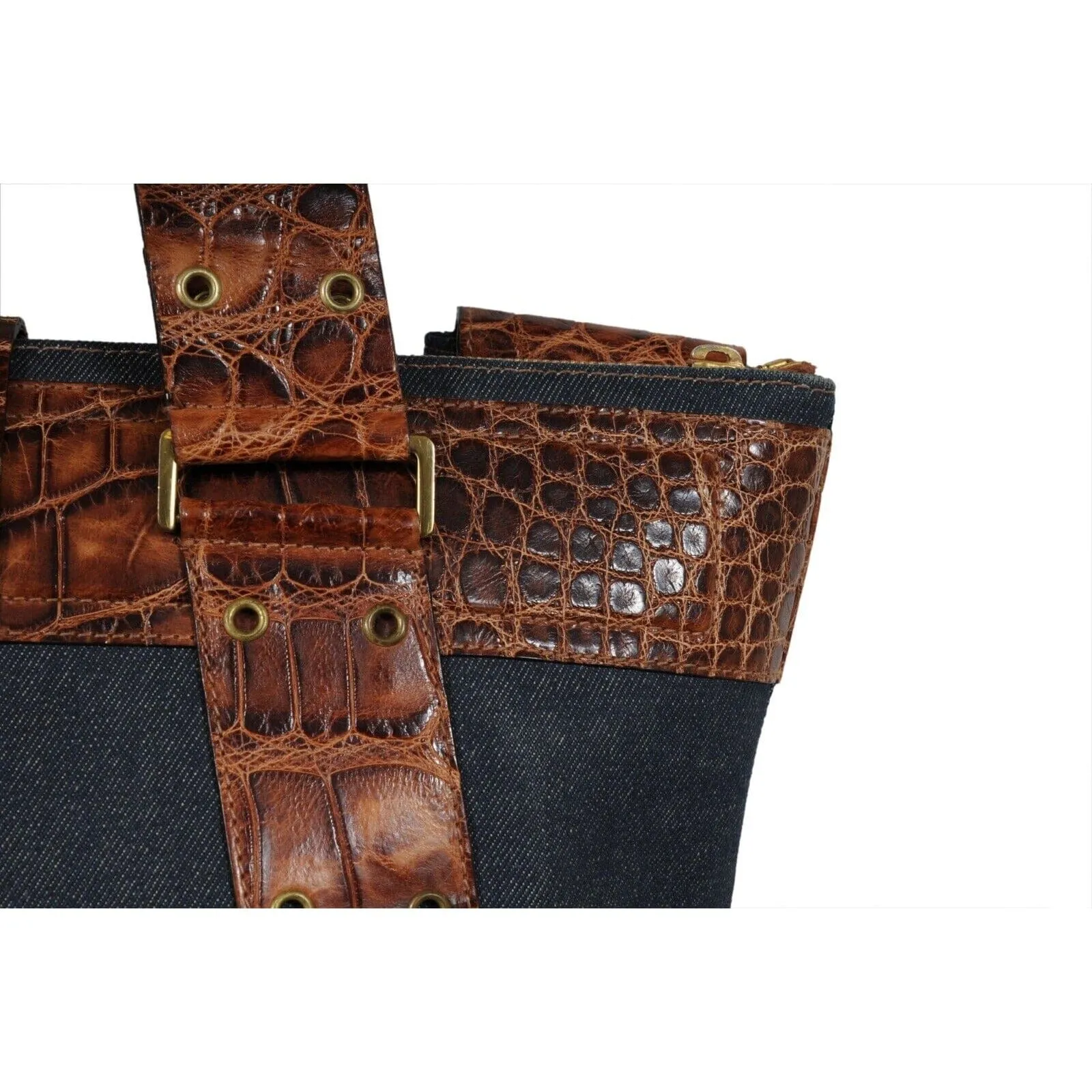 Vintage 2002 Blue Denim Street Chic Tote Shoulder Bag Alligator