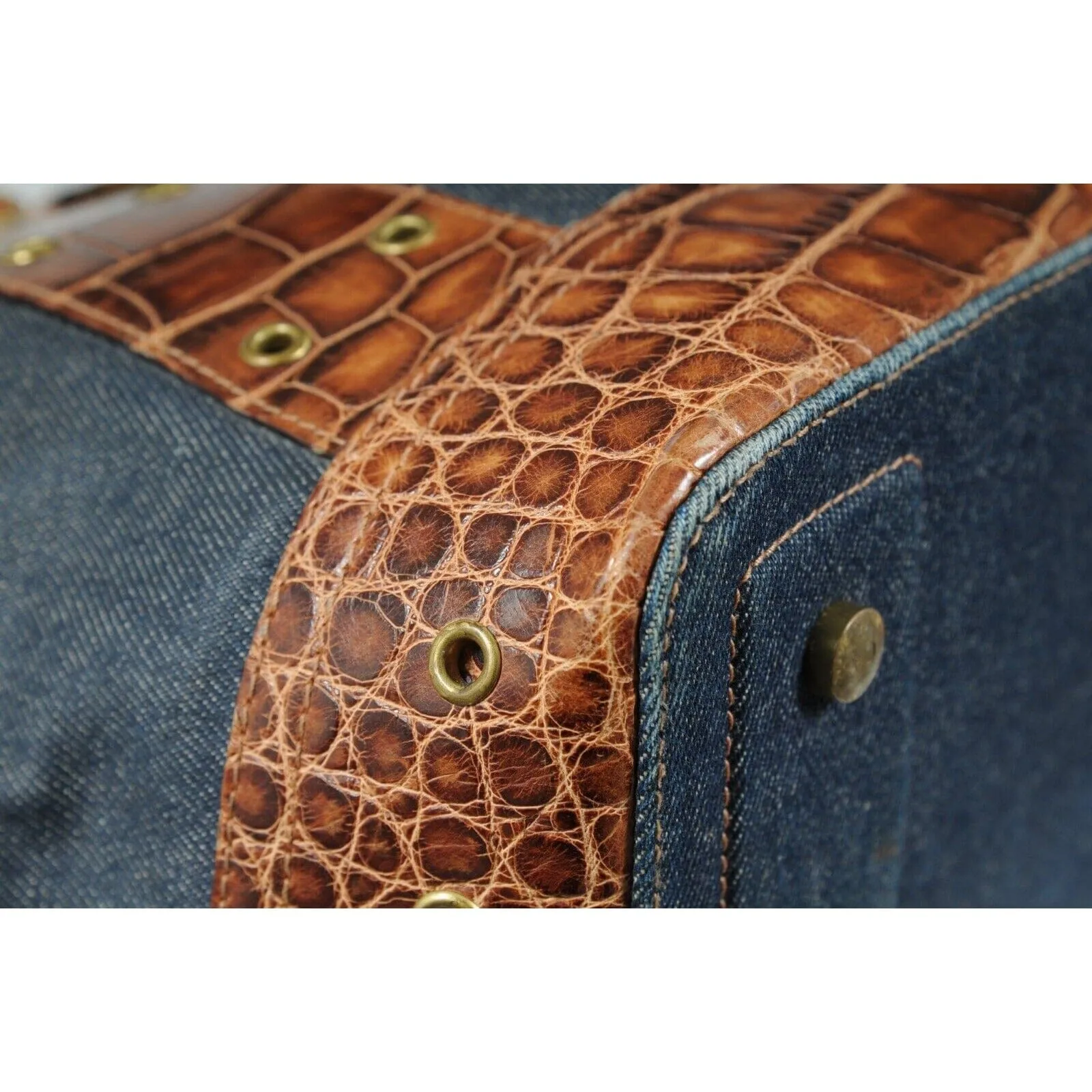 Vintage 2002 Blue Denim Street Chic Tote Shoulder Bag Alligator