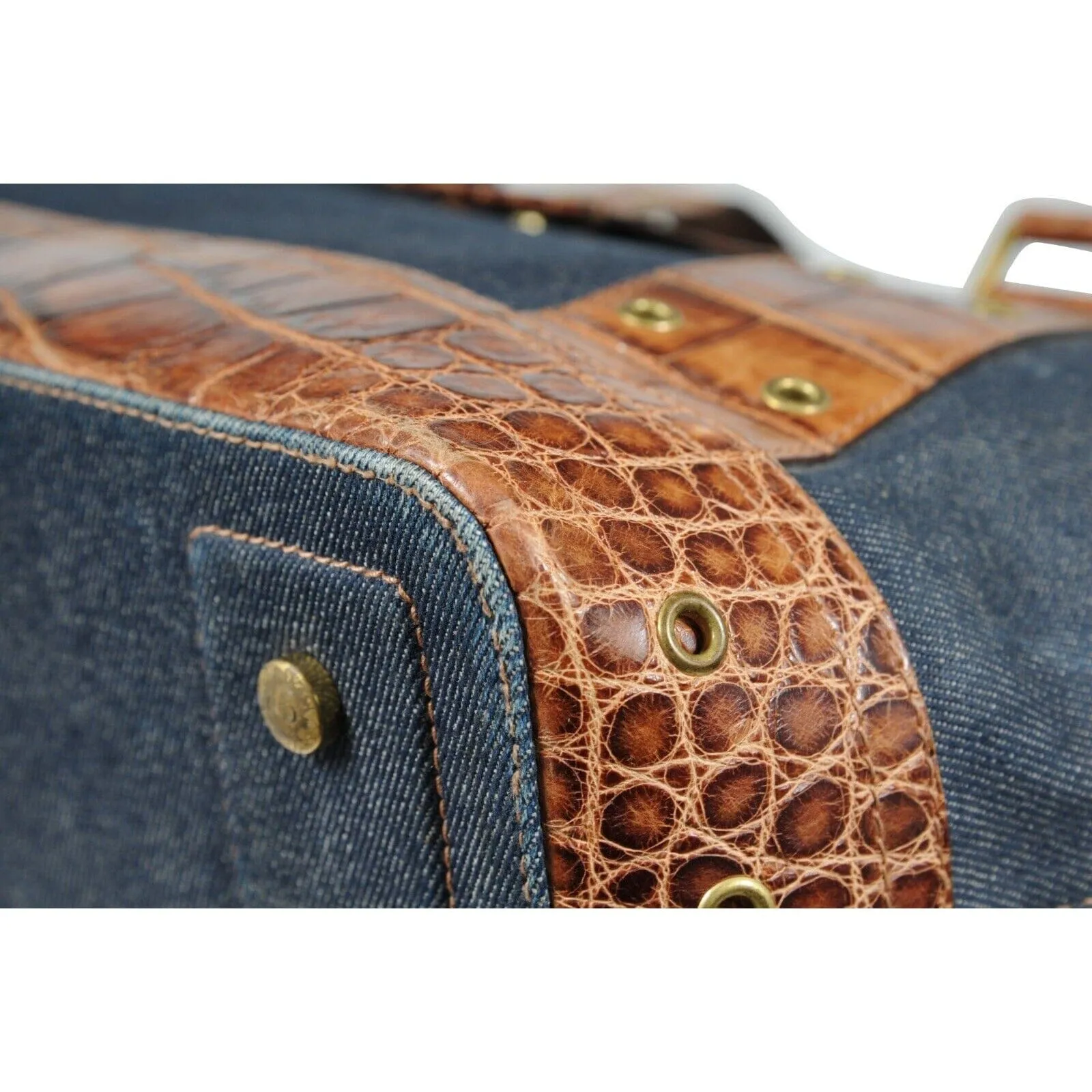 Vintage 2002 Blue Denim Street Chic Tote Shoulder Bag Alligator