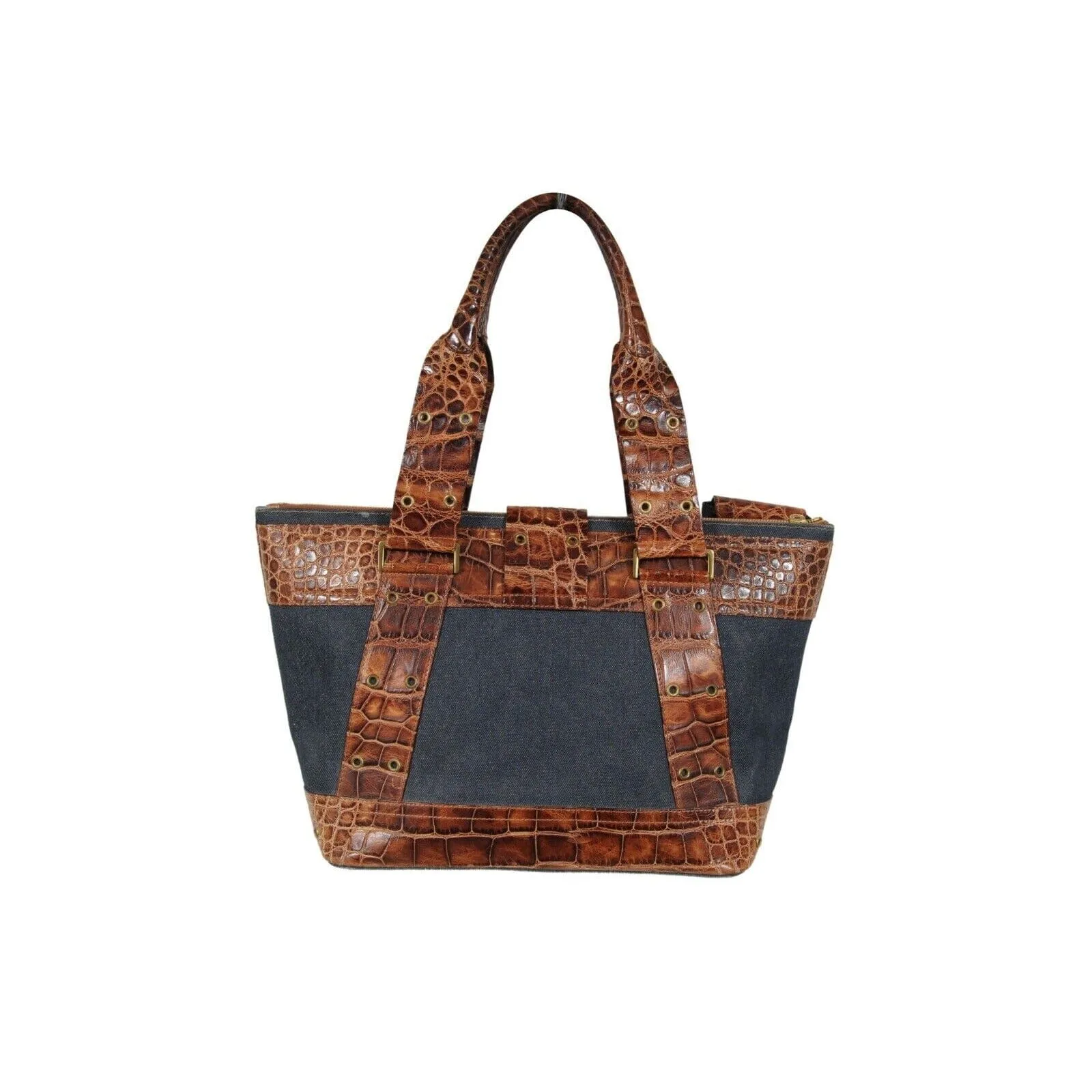 Vintage 2002 Blue Denim Street Chic Tote Shoulder Bag Alligator