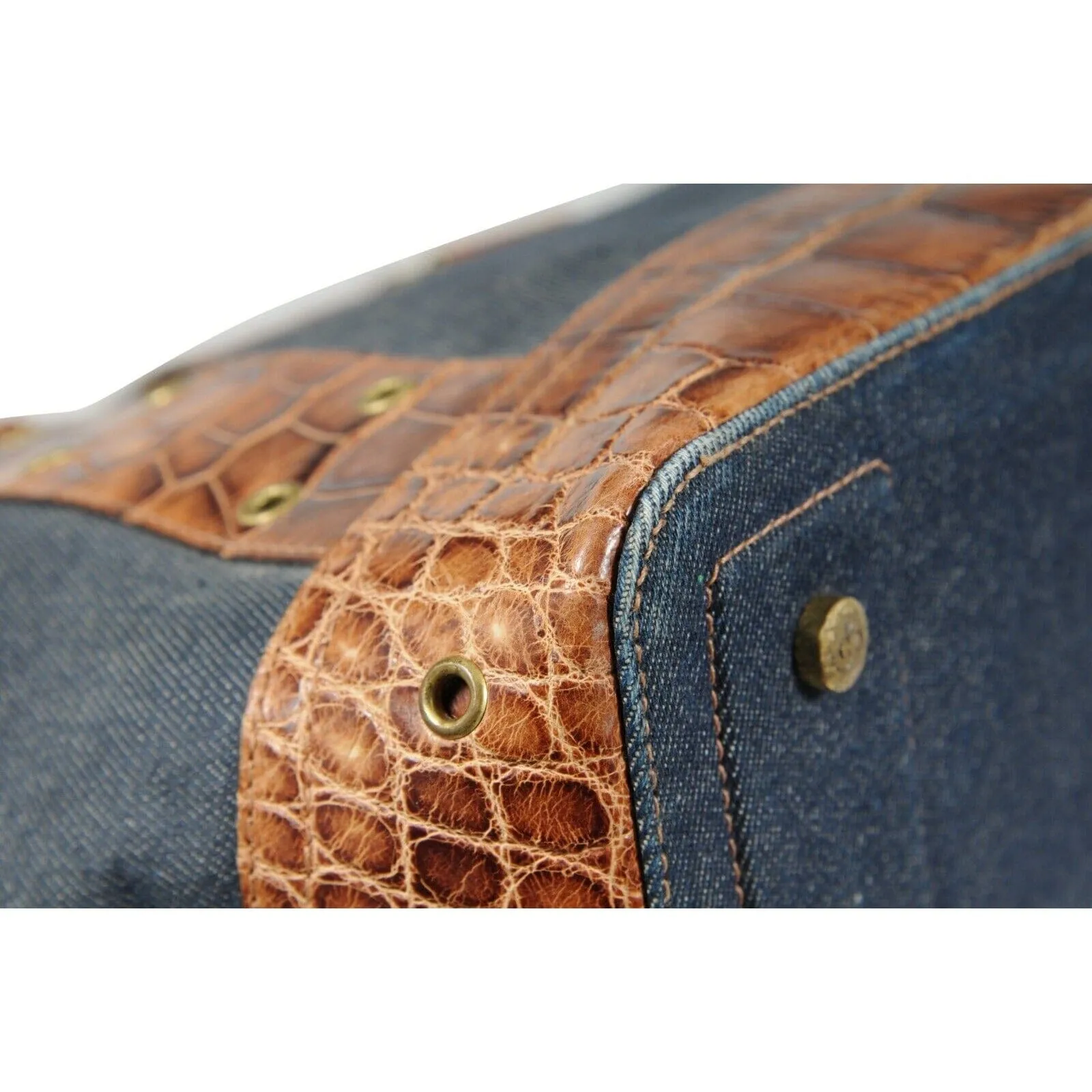 Vintage 2002 Blue Denim Street Chic Tote Shoulder Bag Alligator