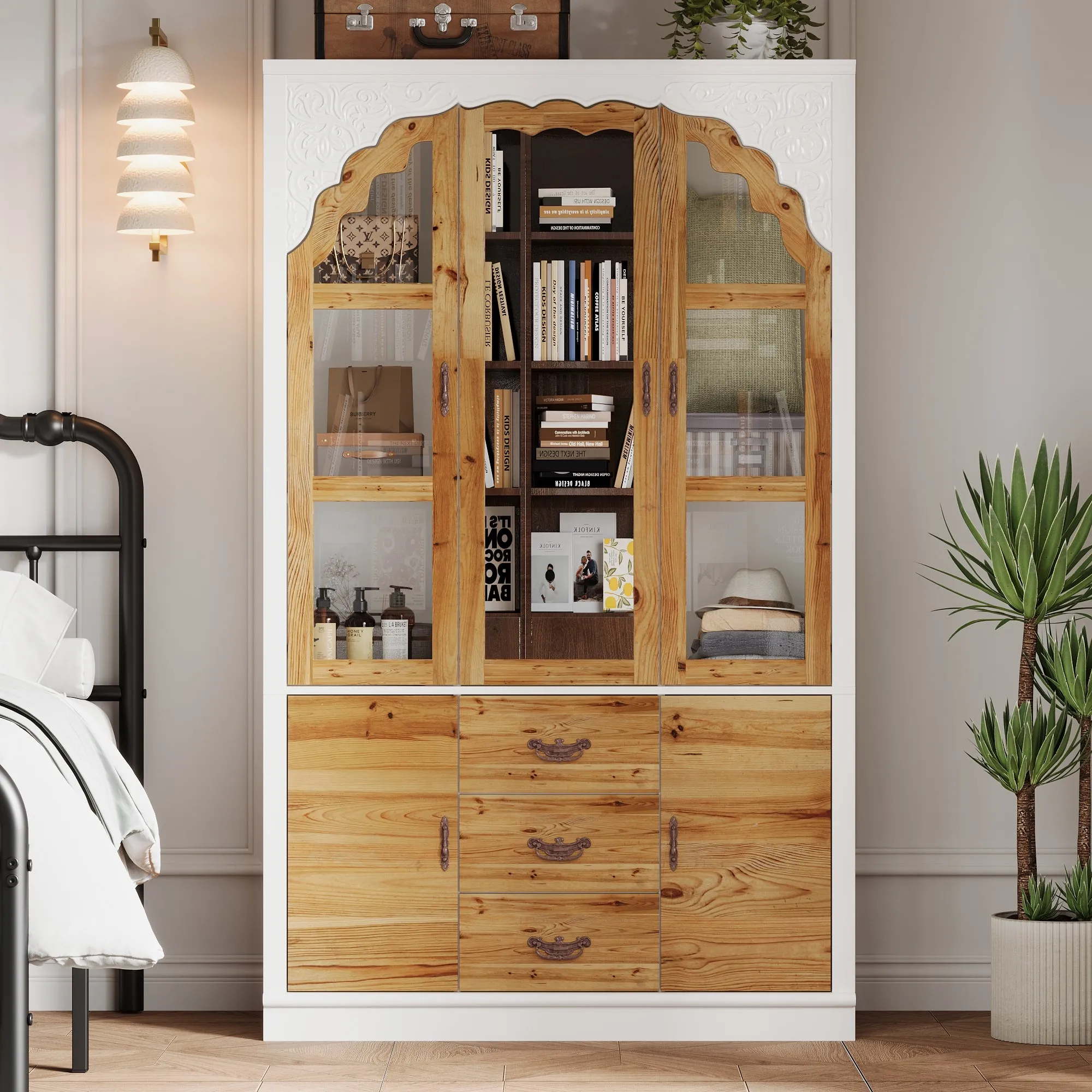 Wardrobe With Exquisite Carvings and Mirror