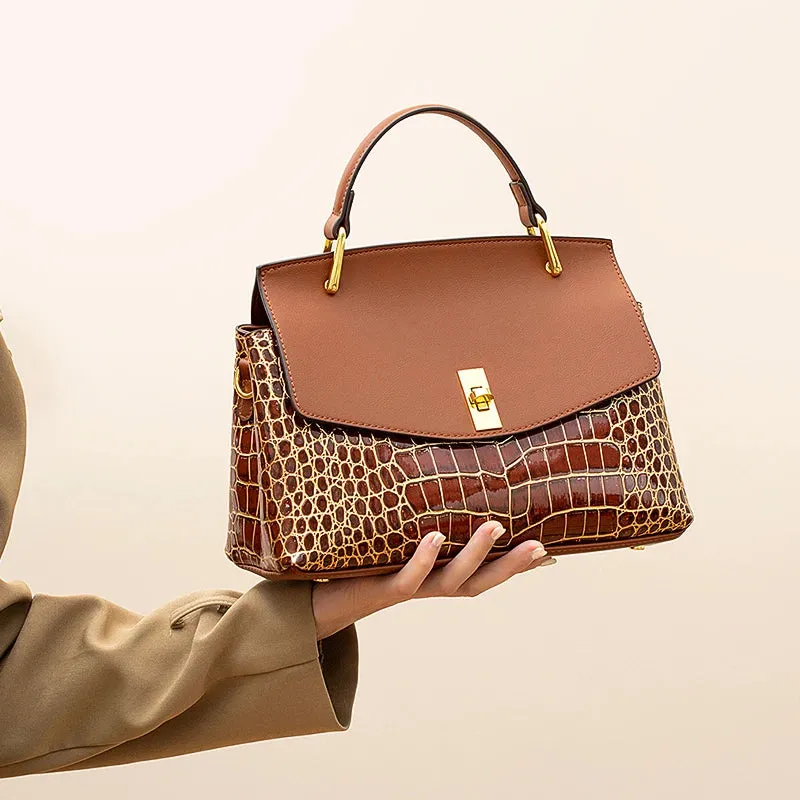 Women's Crocodile Pattern Leather Shell Bags