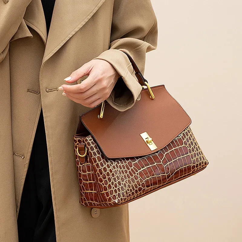 Women's Crocodile Pattern Leather Shell Bags