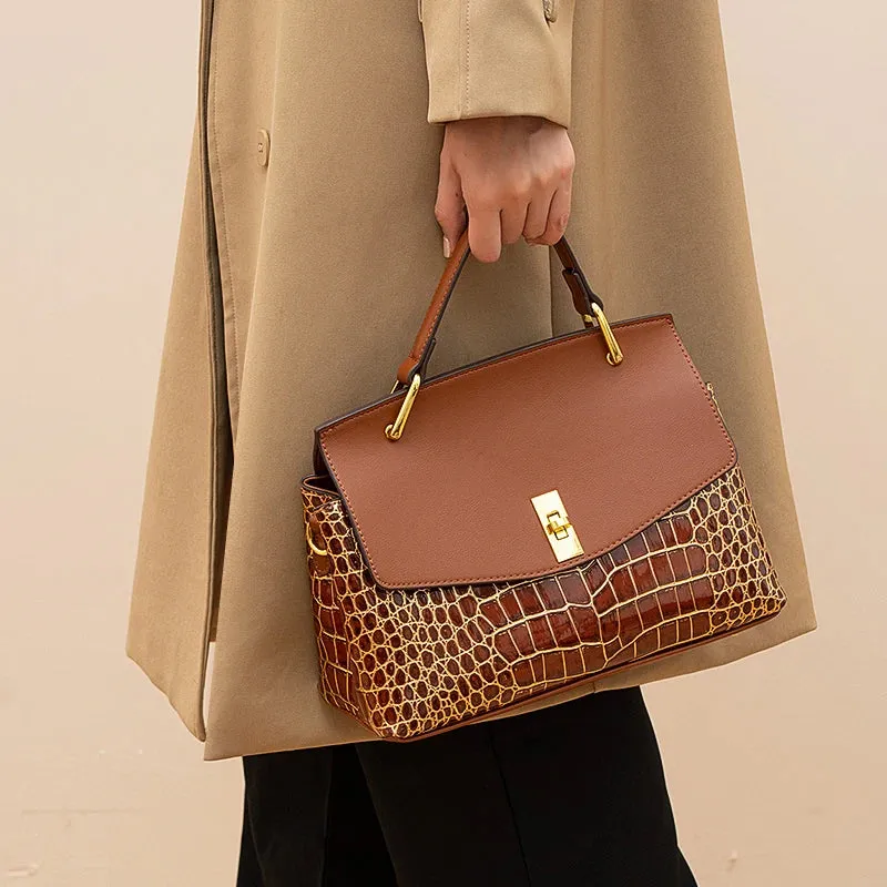 Women's Crocodile Pattern Leather Shell Bags