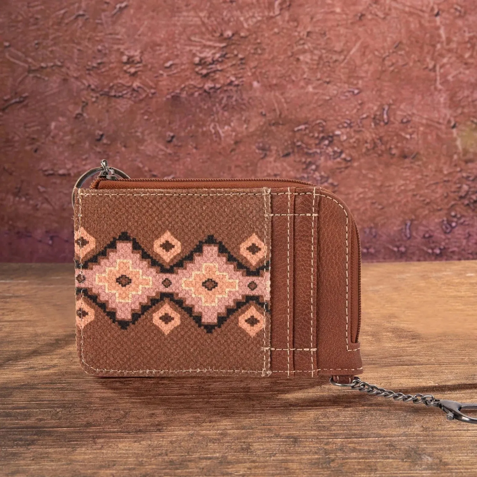 Wrangler Mini Zip Card Case in Dark Brown