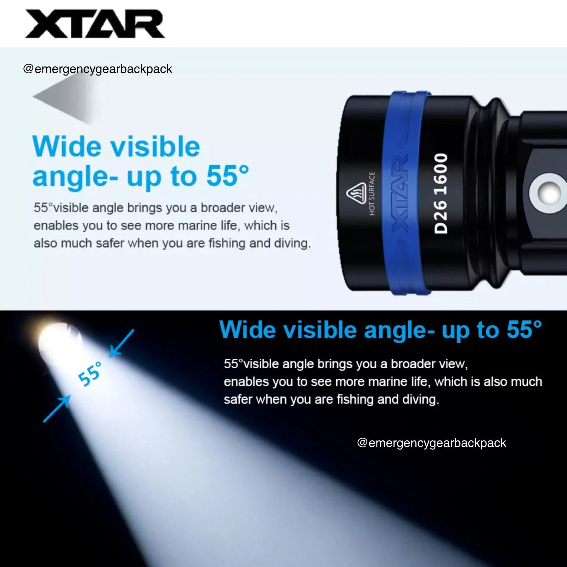 XTAR D26 1600 100M Diving Flashlight