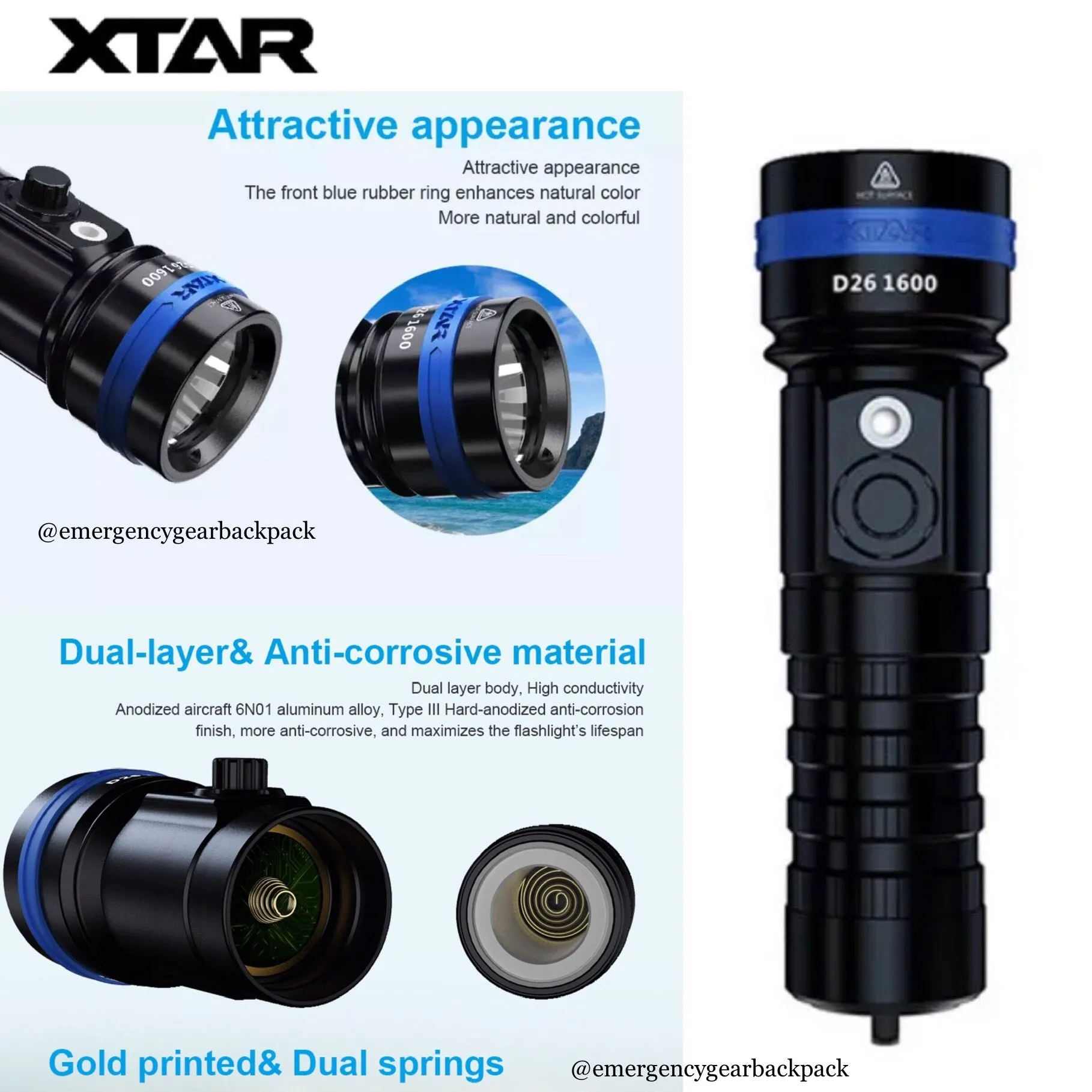 XTAR D26 1600 100M Diving Flashlight