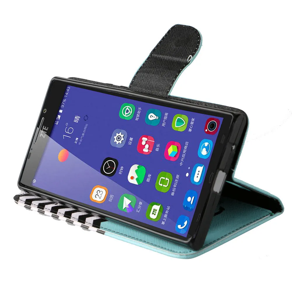ZTE Warp Elite | ZTE N9158 Case, Wrist Strap Magnetic Flip Fold[Kickstand] Pu Leather Wallet Case with ID & Card Slots - Teal Anchor