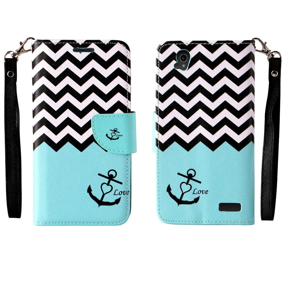 ZTE Warp Elite | ZTE N9158 Case, Wrist Strap Magnetic Flip Fold[Kickstand] Pu Leather Wallet Case with ID & Card Slots - Teal Anchor